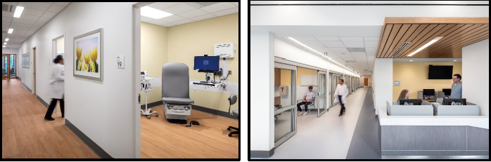 Specialty Care Building - interior, exam room and hallway